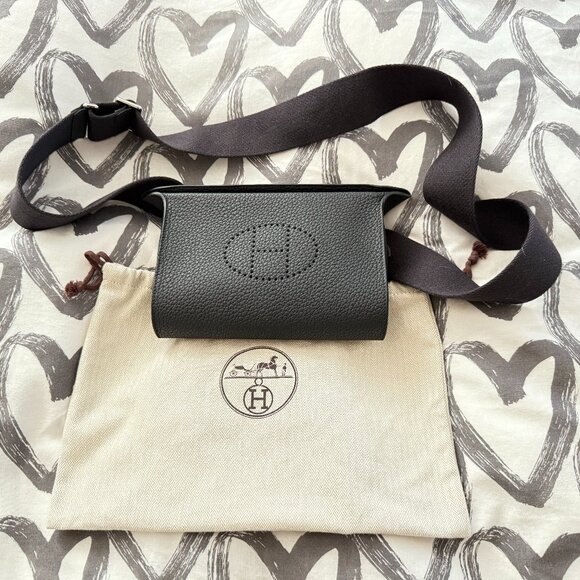 Authentic HERMES Paris Videpoches Togo Made in FRANCE Unisex Blue Crossbody Bag - Picture 1 of 12